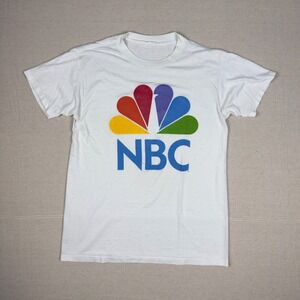 Vtg NBC Peacock Logo T-Shirt Men's Medium White 80s 90s Single Stitch TV Tee